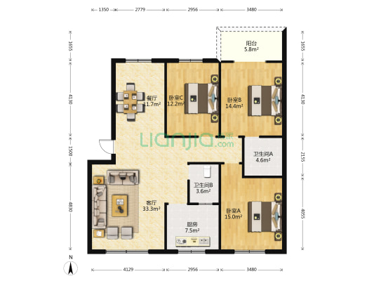 三清山西大道17号 3室2厅2卫 128平方