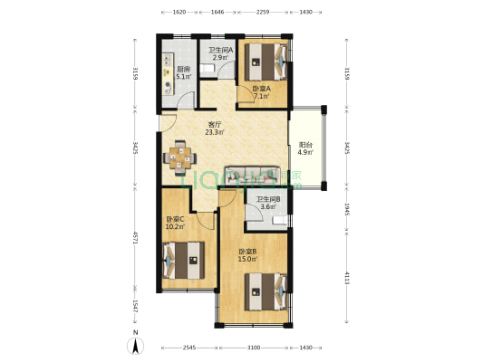 星叶枫庭 3室1厅2卫 101平方