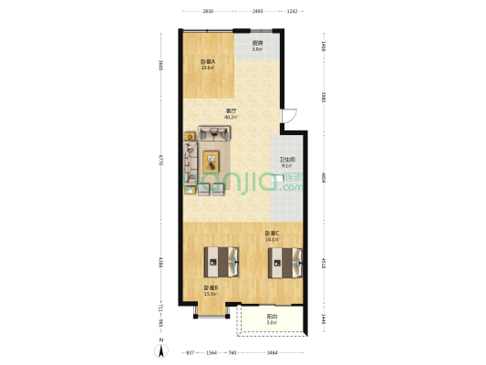 龙高家园 3室1厅1卫 120平方