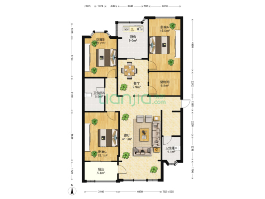 东玉花园 3室2厅2卫 149平方