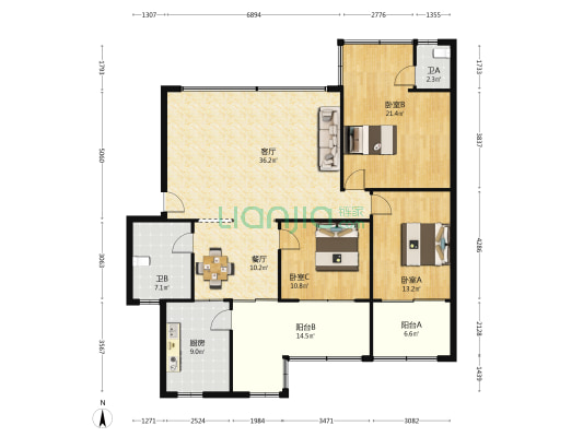 审计局宿舍 3室2厅2卫 138平方