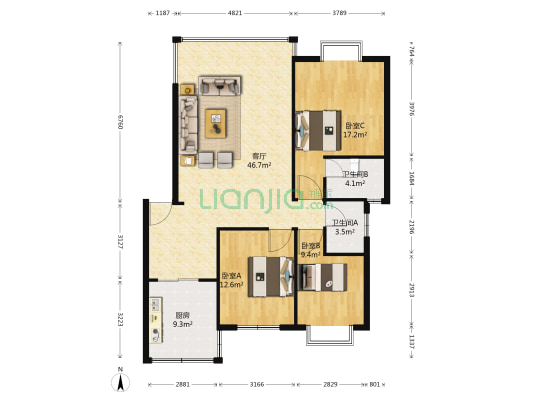 柳岸公寓 3室1厅2卫 118平方