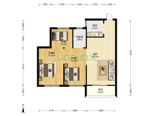 上坤碧桂园大都会 3室1厅1卫 89平方