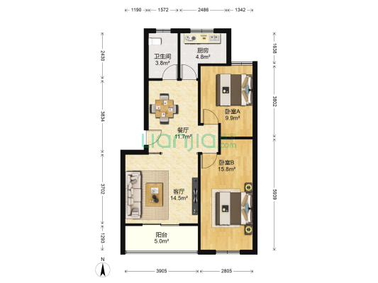 开泰家园 2室2厅1卫 88平方