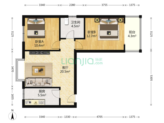 四和雅苑 2室1厅1卫 85平方