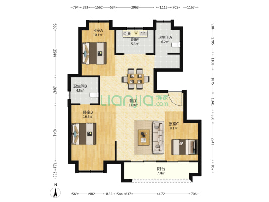 中交泓园 3室1厅2卫 112平方