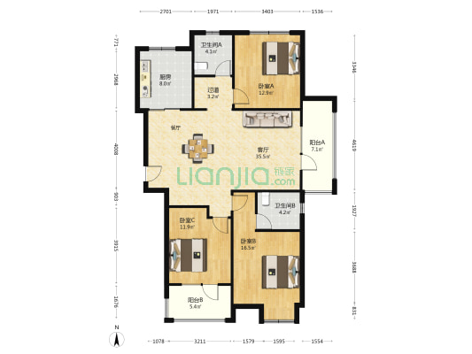 晨鸣观海华苑 3室1厅2卫 138平方