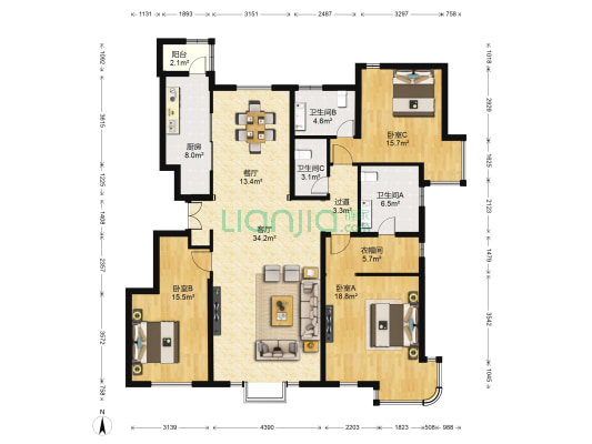 茂华璟公馆 3室2厅3卫 166平方