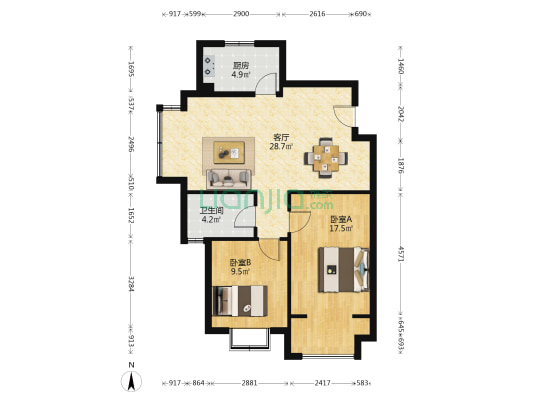 泰颐新城雅誉 2室1厅1卫 88平方