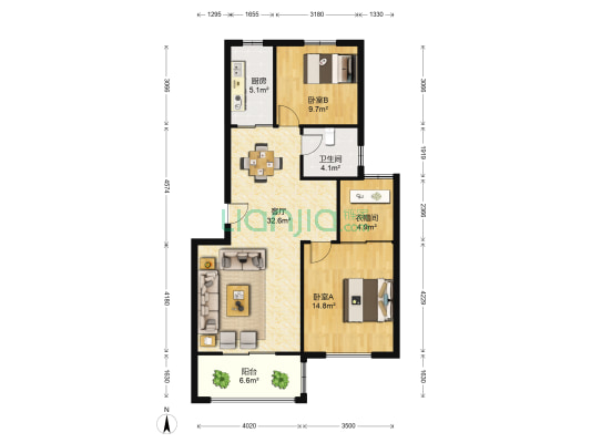 紫竹苑 2室1厅1卫 89平方