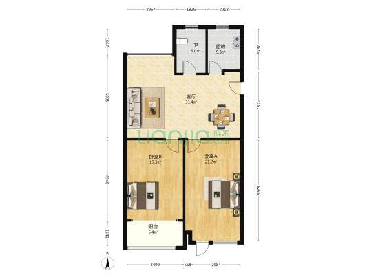 港欣大厦 2室1厅1卫 106平方
