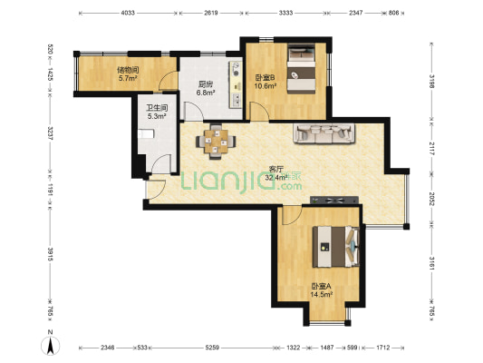 家贤里 2室1厅1卫 97平方