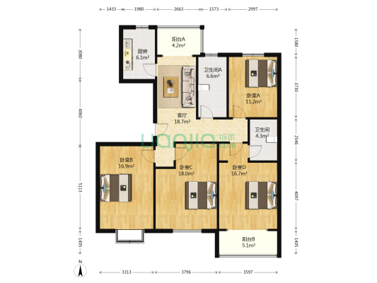 丰泰亲河苑 4室1厅2卫 138平方