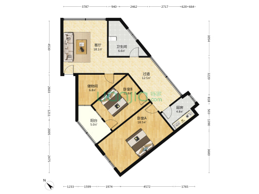 中国税务 2室1厅1卫 105平方
