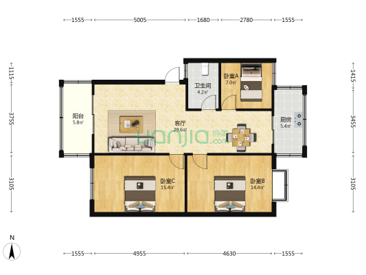 周庄新区 3室1厅1卫 100平方