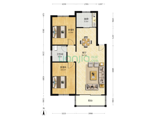 古宅新居 2室1厅1卫 94平方
