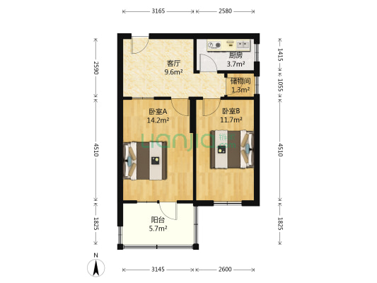 文教局宿舍 2室1厅0卫 53平方