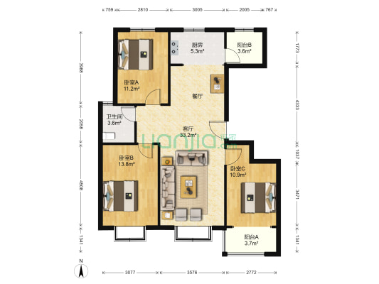 舜和花园二期 3室1厅1卫 130平方