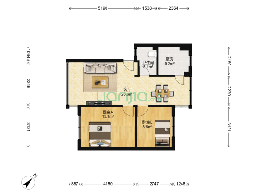 航天长征大院 2室1厅1卫 72平方