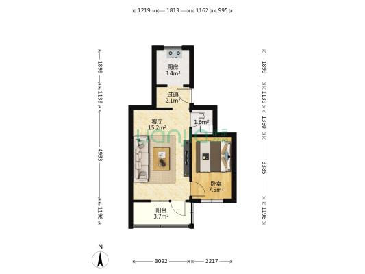 尚平路2号 1室1厅1卫 44平方