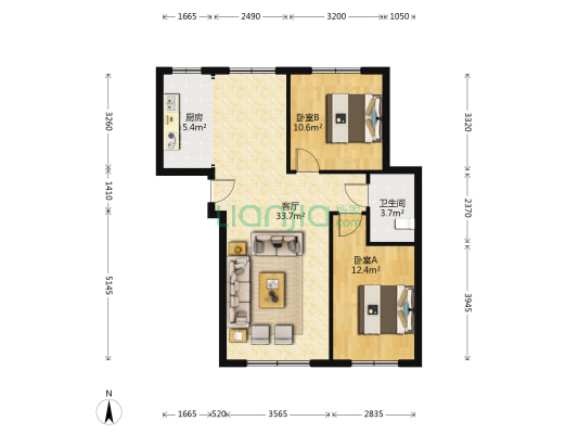 金色世界湾B区 2室1厅1卫 92平方