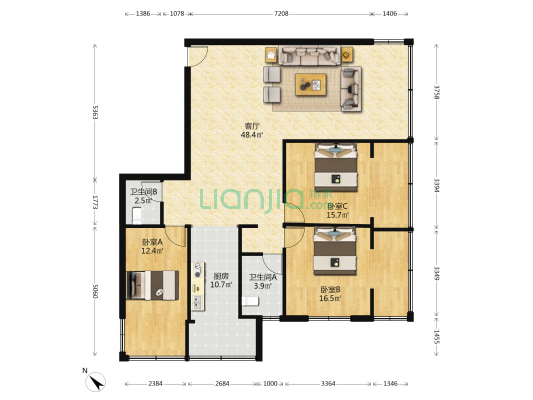 都市人家二期 3室1厅2卫 135平方