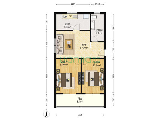 铜材厂家属院 2室1厅1卫 82平方