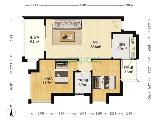 哈啰小城 2室1厅1卫 68平方