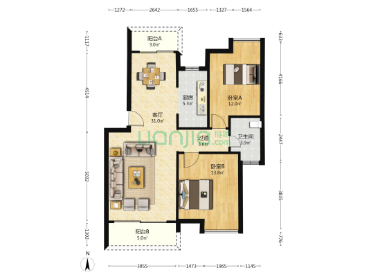 高教博园 2室1厅1卫 88平方