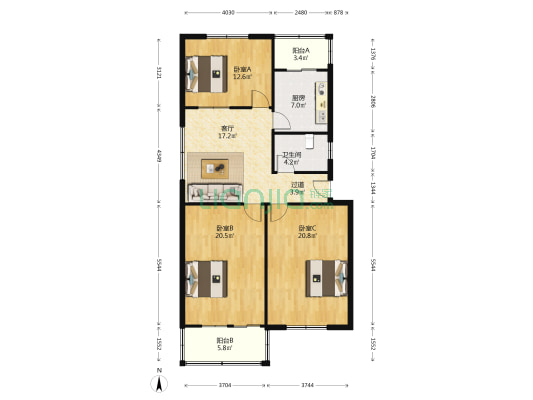 中医院家属院 3室1厅1卫 121平方