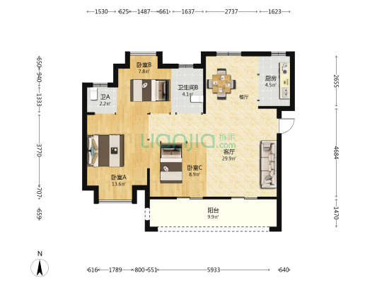 世茂云珑 3室1厅2卫 99平方