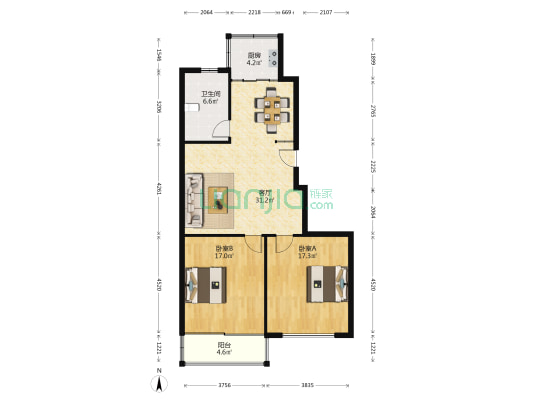 通达银座 2室1厅1卫 107平方