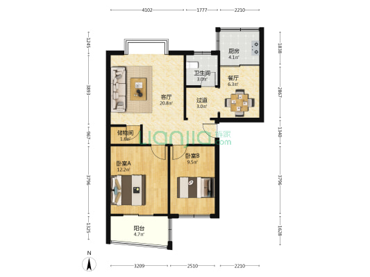 秋实园 2室2厅1卫 83平方