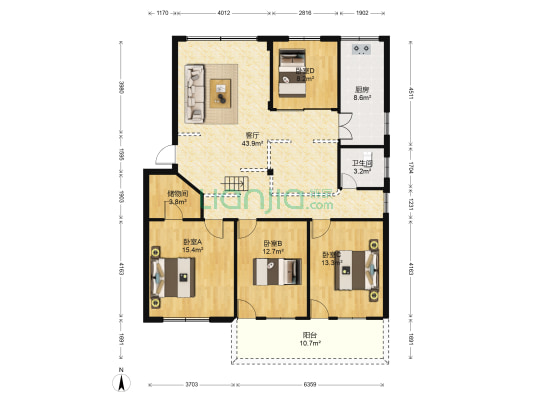 长源花园 4室1厅1卫 148平方
