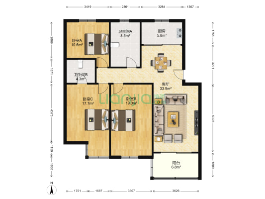 青旸路28号 3室1厅2卫 124平方