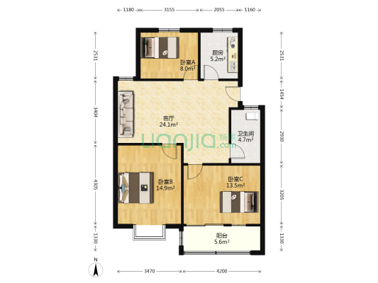 锦秀嘉园 3室1厅1卫 90平方