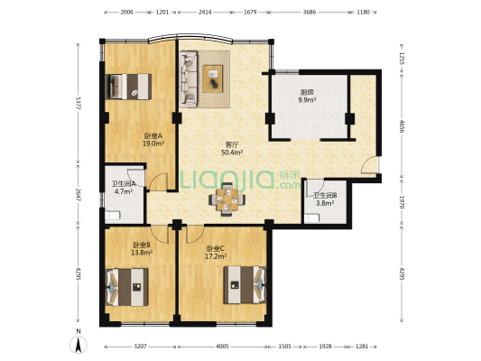 龙门南街86号 3室1厅2卫 143平方