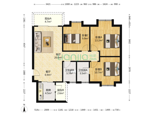小榄永宁兴宁苑 3室2厅2卫 100平方