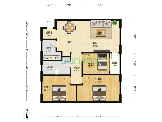 福祥苑 3室1厅1卫 106平方