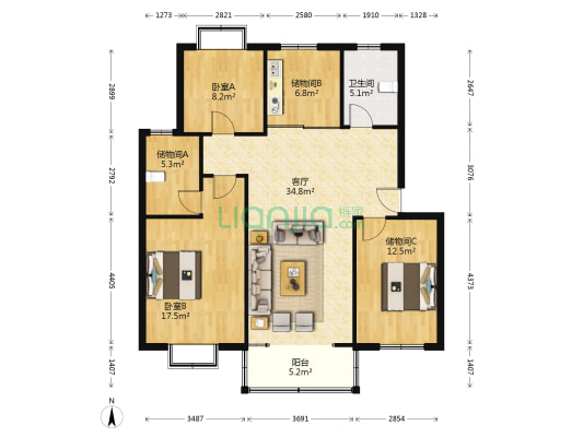 憧憬新村 2室1厅1卫 116平方