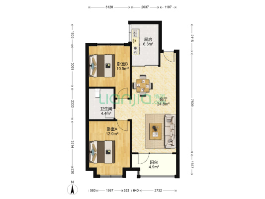 金隅和府毓和府 2室1厅1卫 87平方