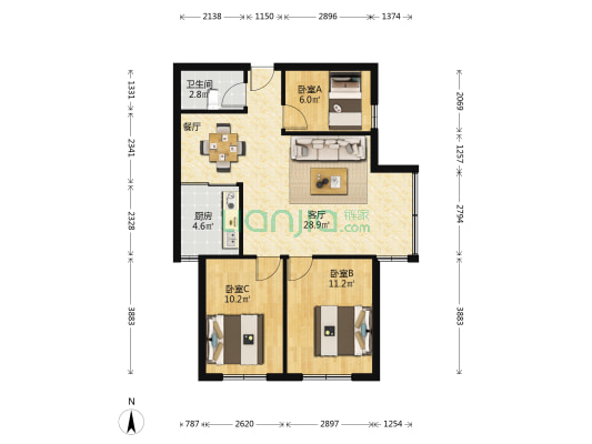 华富街 3室1厅1卫 75平方