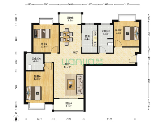 万里欣苑 3室1厅2卫 130平方