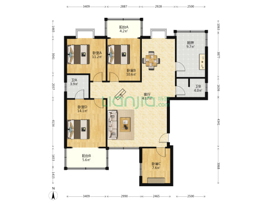 万顺家园 4室1厅2卫 151平方