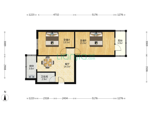甘肃人民检察院家属院 2室1厅1卫 48平方