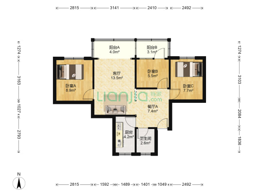 景观苑 3室2厅1卫 69平方