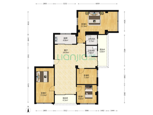 执信南路 4室1厅2卫 130平方