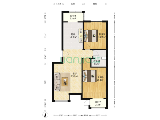 紫罗园 2室1厅1卫 94平方