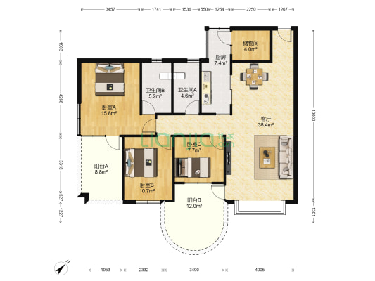 港湾丽都 3室1厅2卫 117平方