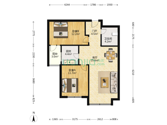黄海悦府 2室1厅1卫 84平方